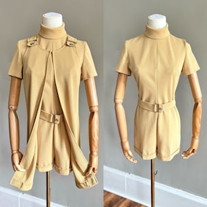 Vintage 1970s turtleneck shorts romper & vest 2 pc set / mod gogo / sz Sm Med