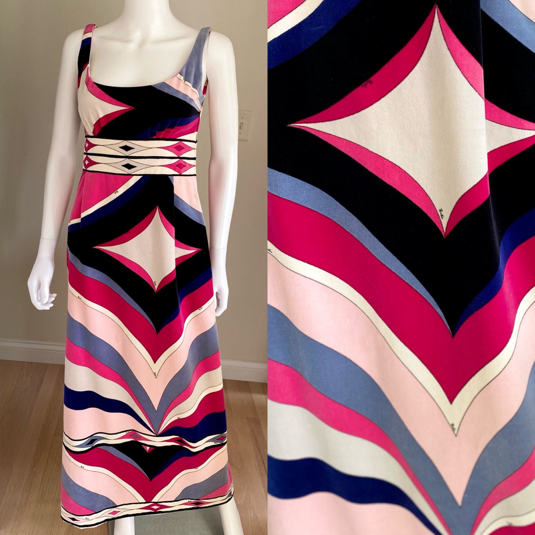 Emilio Pucci Pink Multicolor Tropical Print Viscose Blend Long Sleeve Dress Size 6/38