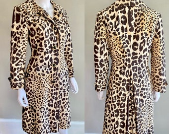 Vintage 1960s / 1970s leopard canvas trench coat mod animal print jacket by Count Romi
