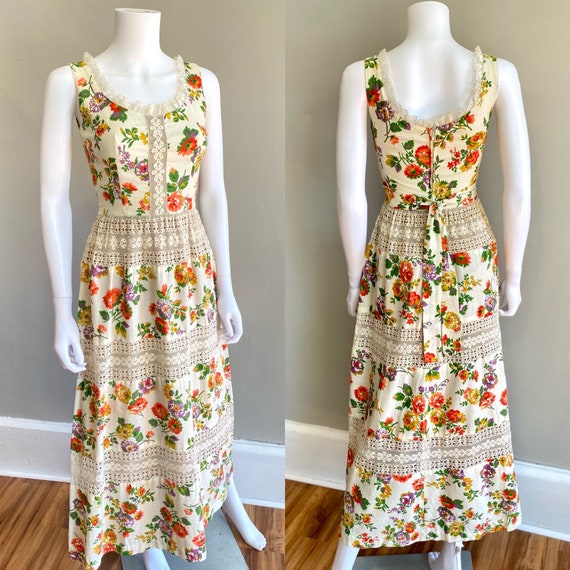 Vintage 1960s LANZ romantic floral print cotton &… - image 1