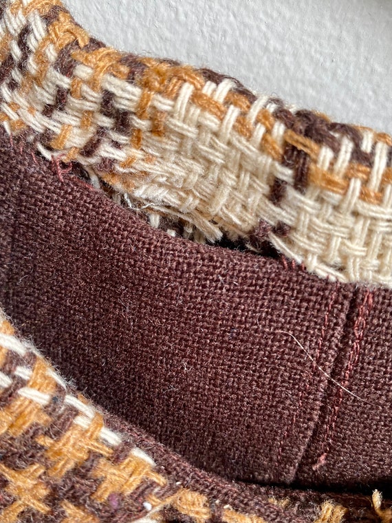 Vintage 1970s brown plaid CAPE / poncho wool knit - image 10