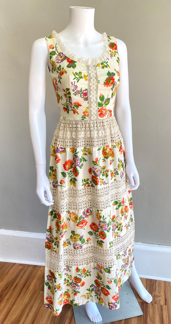 Vintage 1960s LANZ romantic floral print cotton &… - image 2