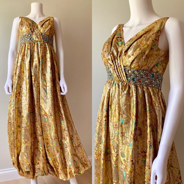 1969-1973 JG Couture for Malcolm Starr Metallic Organza Detailed Jumpsuit