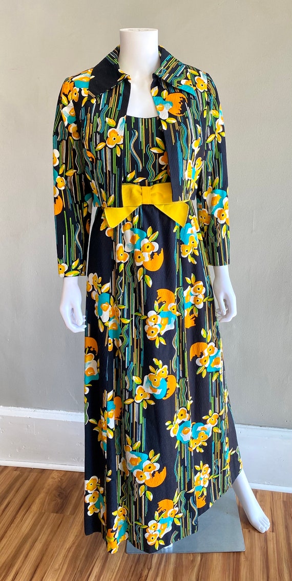 Vintage 1970s floral spring summer maxi dress wit… - image 2
