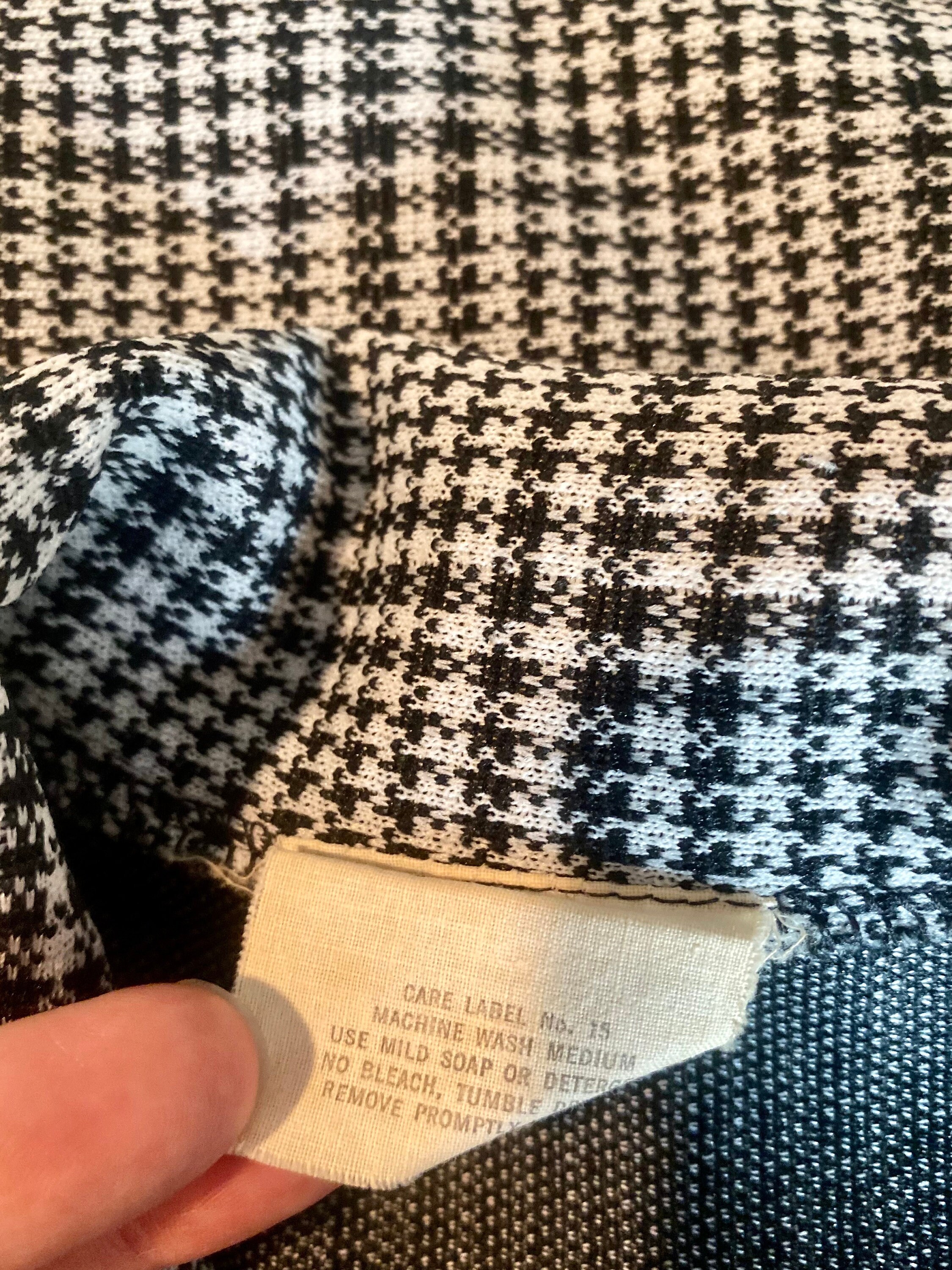 Vintage 60s Black White Houndstooth SABETH OF CALIFORNIA Drop Waist Dress - 9