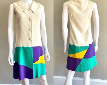 Vintage 1960s colorblock linen sleeveless day dress by Betty Carol