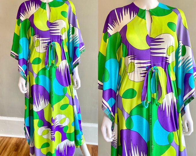 Vintage 1970s KAMEHAMEHA Psychedelic Mod Print Caftan Maxi Dress ...