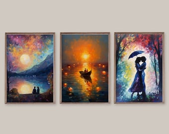 Set di 4 arte murale impressionista lesbica, download digitali, LGBT, lesbica, wlw, sapphic, pittura, coppia femminile, donne che si baciano, arti wlw