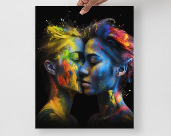 Lesbian Pride Abstract Wall Print | WLW Queer Rainbow Paint Art | LGBT Queer Love | Hi-Res Print
