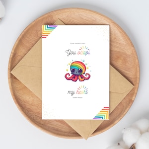 Tarjeta imprimible del orgullo arcoíris / Tarjeta imprimible de descarga instantánea / Tarjetas de felicitación del orgullo gay LGBTQ / Lindo pulpo arcoíris