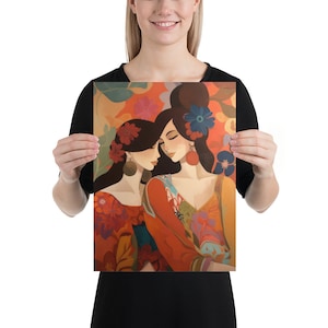 Lesbian art boho abstract wall art print | Sapphic  wlw wall art deco | Pride painting gift | Lesbian wedding gift | Lesbian couple