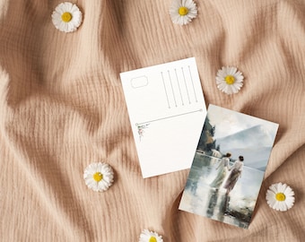 Set of 5 sapphic postcards, dreamy whimsical impressionist style art card, wlw card, lesbian postcard, wlw card, queer card, pride card