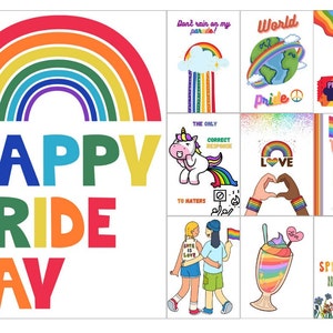 Set of 10 printable pride cards, pride art print set cute cartoon, queer greeting cards,celebrate pride, sapphic gay wlw queer lgbt lgbtq+
