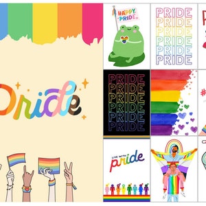 Set of 10 printable lgbt art | pride cards | Cartoon queer greeting cards | Celebrate pride | sapphic gay wlw queer lgbt lgbtq+