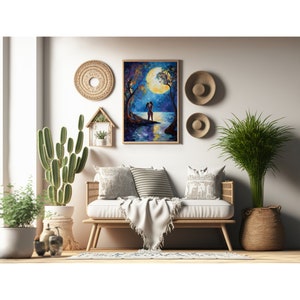 Set di 3 quadri lesbici in stile impressionista / LGBT wlw lovers stampe d'arte sapphic / Coppia lesbica fare l'amore al chiaro di luna immagine 5