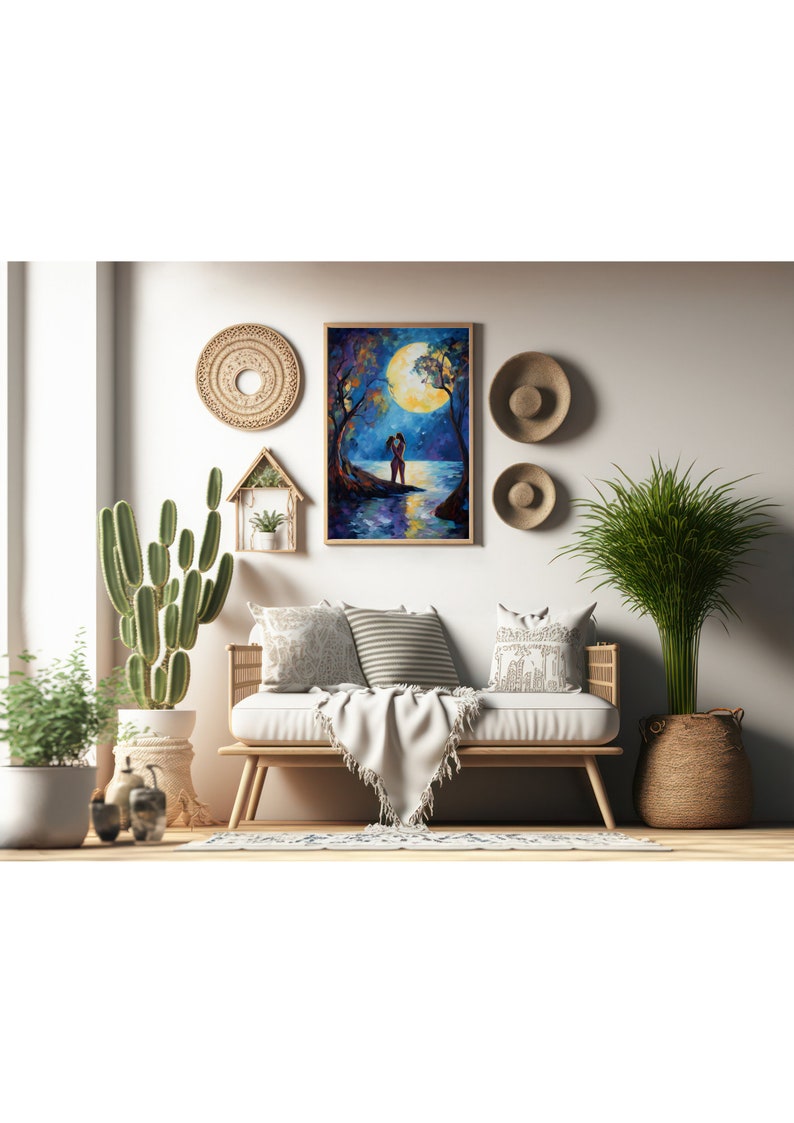 Set di 3 quadri lesbici in stile impressionista / LGBT wlw lovers stampe d'arte sapphic / Coppia lesbica fare l'amore al chiaro di luna immagine 5