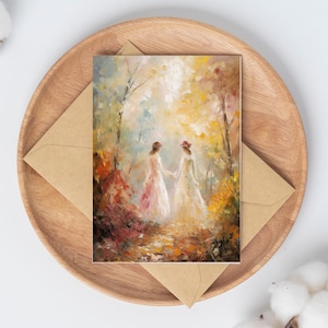 Cartão para impressão lésbica | Cartão de download instantâneo cartão de casamento cartão romântico | Orgulho gay estranho de <br> Entrega Rápida? Casal de lésbicas pintando arte