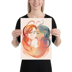 Lesbian wall art | Sapphic abstract boho wlw art print | Pride painting gift | Lesbian wedding gift anniversary gift | Lesbian couple