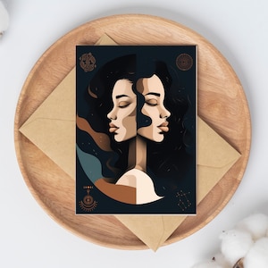 Tarjeta imprimible del signo de Géminis del Zodíaco / Astrología de Géminis / Tarjeta de felicitación de descarga instantánea / Arte de astrología brujería / Arte de astrología del arte del signo de Géminis