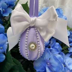 Purple, Please!  Purple and pearls and a pretty white bow!