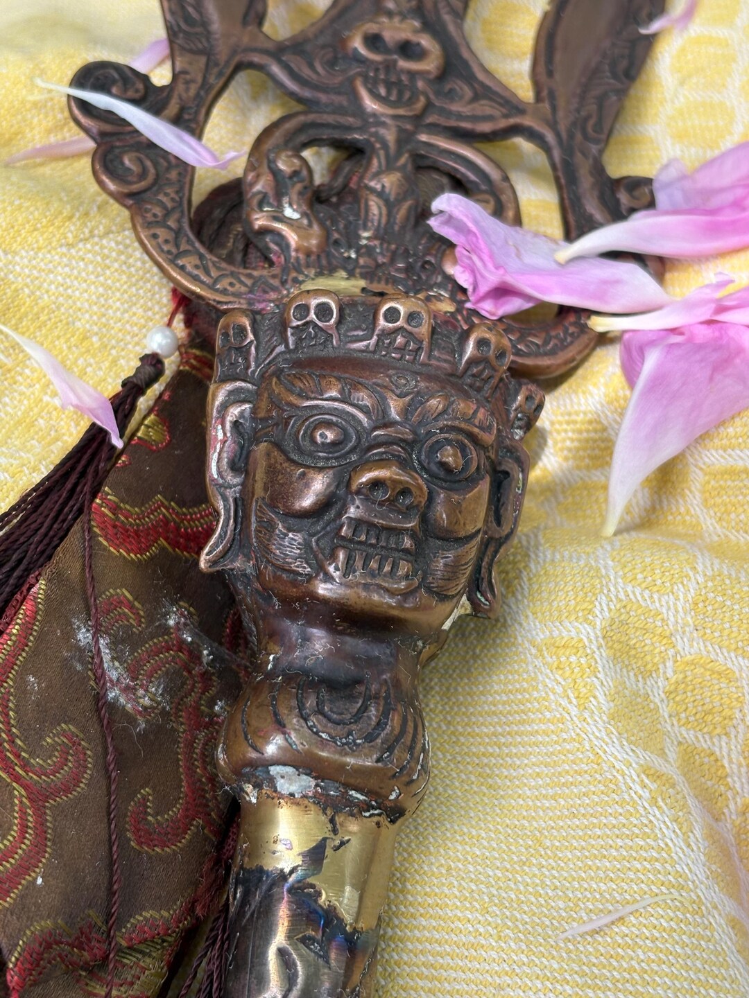 Himalayan Ritual Objects Tibetan Ceremonial Trident – Handcrafted Ritual Object – Vajra + Fierce ...