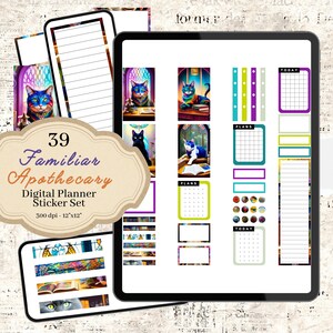 Cat Apothecary Digital Stickers, Witch Familiar, Goodnotes Planner, Witchy Elements, Cat Scrapbook Stickers, Precropped Goodnotes
