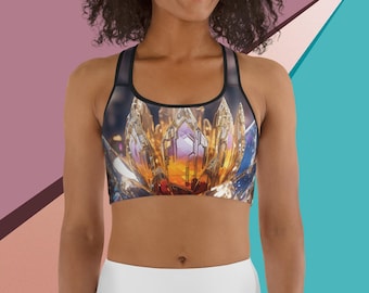 GRAFISCHE SPORTBEHA | Sportbeha voor dames | Unieke Yoga Sportbeha | Comfortabele yogatop voor dames | Bedrukte sportbeha | Gym training beha