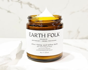 Whipped Tallow, Olive + Hemp Beef Tallow Moisturizer, Grass-fed Finished, All Natural Moisturizer, Skin Cream in Glass Jar