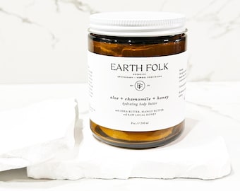 Whipped Body Butter | Aloe + Chamomile + Honey Butter | With Shea Butter, Mango Butter & Local Raw Honey | Rich all Natural Body Cream
