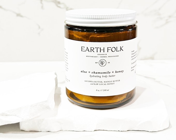 Whipped Body Butter | Aloe + Chamomile + Honey Butter | With Shea Butter, Mango Butter & Local Raw Honey | Rich all Natural Body Cream