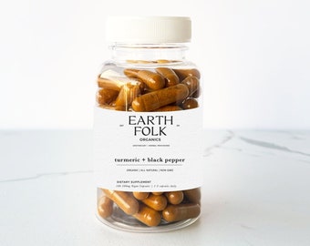 Capsules de curcuma et de poivre noir, curcuma et poivre biologiques, capsules végétaliennes de 500 mg, livraison GRATUITE, sans charges, sans OGM, suppléments à base de plantes