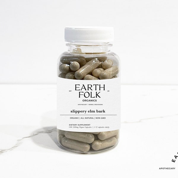 Capsules d'écorce d'orme glissante, capsules végétaliennes de 500 mg, sans charges, sans OGM, suppléments à base de plantes