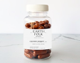 Cayenne Pepper Capsules, Organic Cayenne Pepper Pills, 500mg Vegan Capsules, FREE Shipping, No Fillers, Non GMO, Herbal Supplements