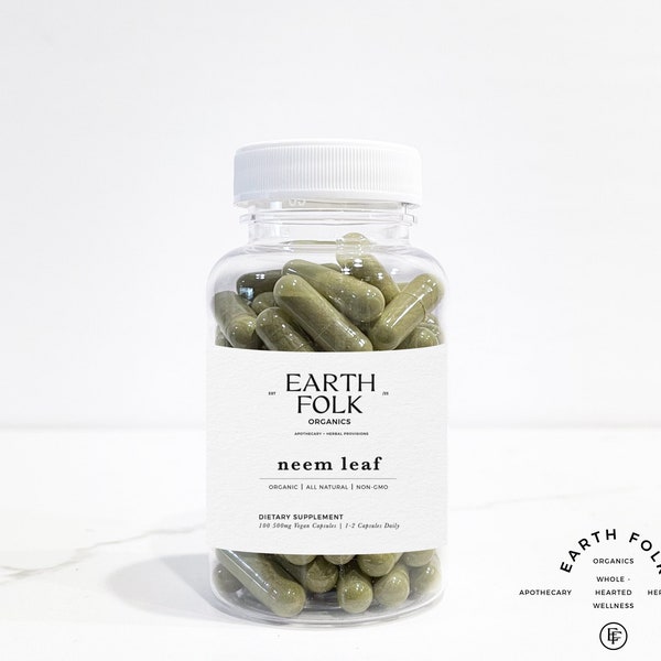 Organic Neem Leaf Capsules, 500mg Vegan Capsules, FREE Shipping, No Fillers, Non GMO, Herbal Supplements