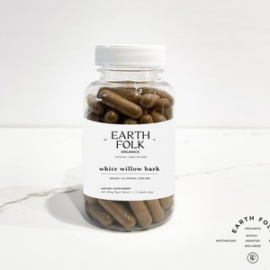 Organic White Willow Bark Capsules, 500mg Vegan Capsules, FREE Shipping, No Fillers, Non GMO, Herbal Supplements