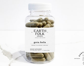 Organic Gotu Kola Capsules, 500mg Vegan Capsules, FREE Shipping, No Fillers, Non GMO, Herbal Supplements