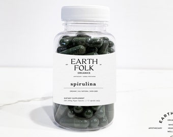 Organic Spirulina Capsules, 500mg Vegan Capsules, FREE Shipping, No Fillers, Non GMO, Herbal Supplements