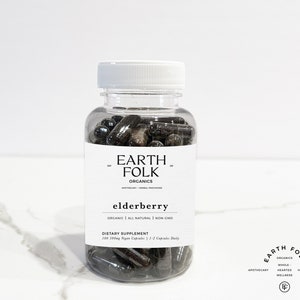 Organic Elderberry Capsules, 500mg Vegan Capsules, FREE Shipping, No Fillers, Non GMO, Herbal Supplements