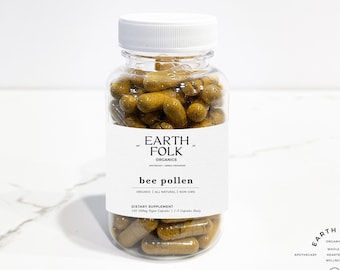 Organic Bee Pollen Capsules, 500mg Vegan Capsules, FREE Shipping, No Fillers, Non GMO, Herbal Supplements