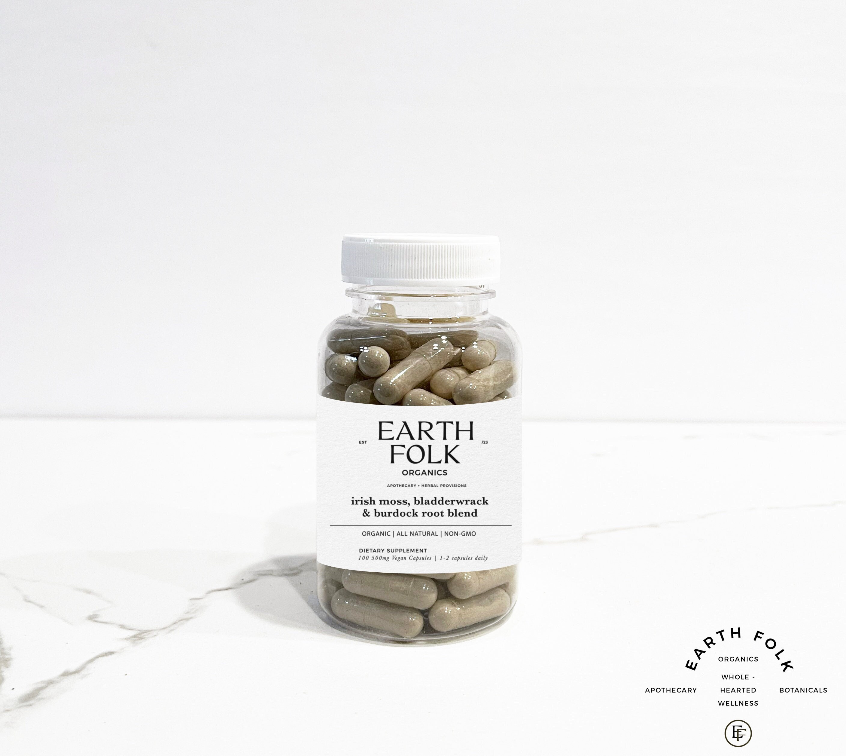 Irish Moss, Bladderwrack and Burdock Root Vegan Capsules, Sea Moss Pills, 500mg Vegan Capsules, No Fillers, Non GMO, Herbal Supplements