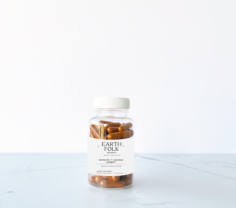 Kurkuma- en cayennepepercapsules, biologische kurkuma-cayennepeper, 500 mg veganistische capsules, GRATIS verzending, geen vulstoffen, GGO-vrij, kruidensupplementen afbeelding 1