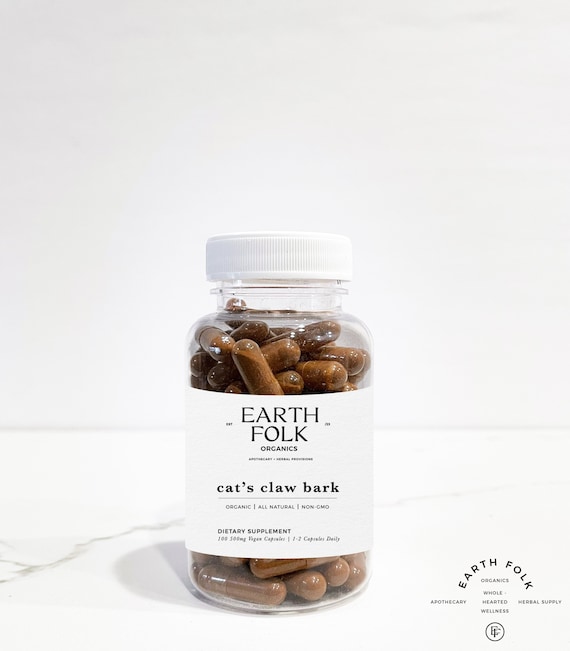 Organic Cat's Claw Bark Capsules, 500mg Vegan Capsules, FREE Shipping, No Fillers, Non GMO, Herbal Supplements