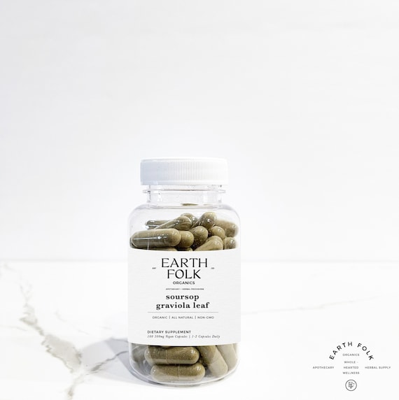 Organic Soursop Graviola Leaf Capsules, 500mg Vegan Capsules, No Fillers, Non GMO, Herbal Supplements