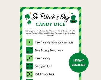 St. Patrick's Day Candy Dice Game | Printable St. Patrick's Day Game | St Pattys Game | St Pattys Day Game | St Patrick's Kids School Game
