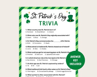 Jeu-questionnaire sur la Saint-Patrick | Jeu imprimable de la Saint-Patrick | Quiz de la Saint-Patrick | Saint-Patrick Jeu | Jeu d'école pour les enfants de la Saint-Patrick