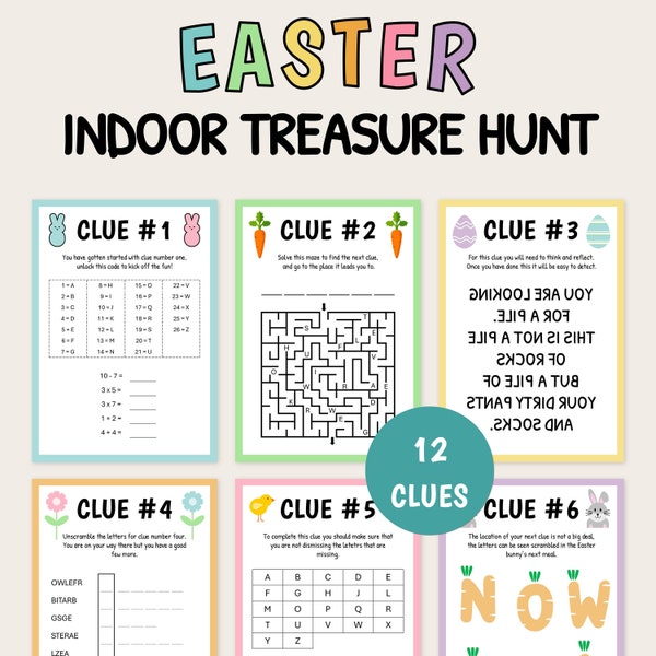 Easter Egg Treasure Game | Indoor Easter Egg Hunt Clues | Easter Scavenger Hunt for Kids | Kids Easter Activities | Printable Treasure Hunt