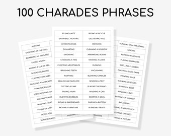 100 Charades Phrases | Printable Charades Game | Family Charades Game | Printable Charades Game For Kids and Adults