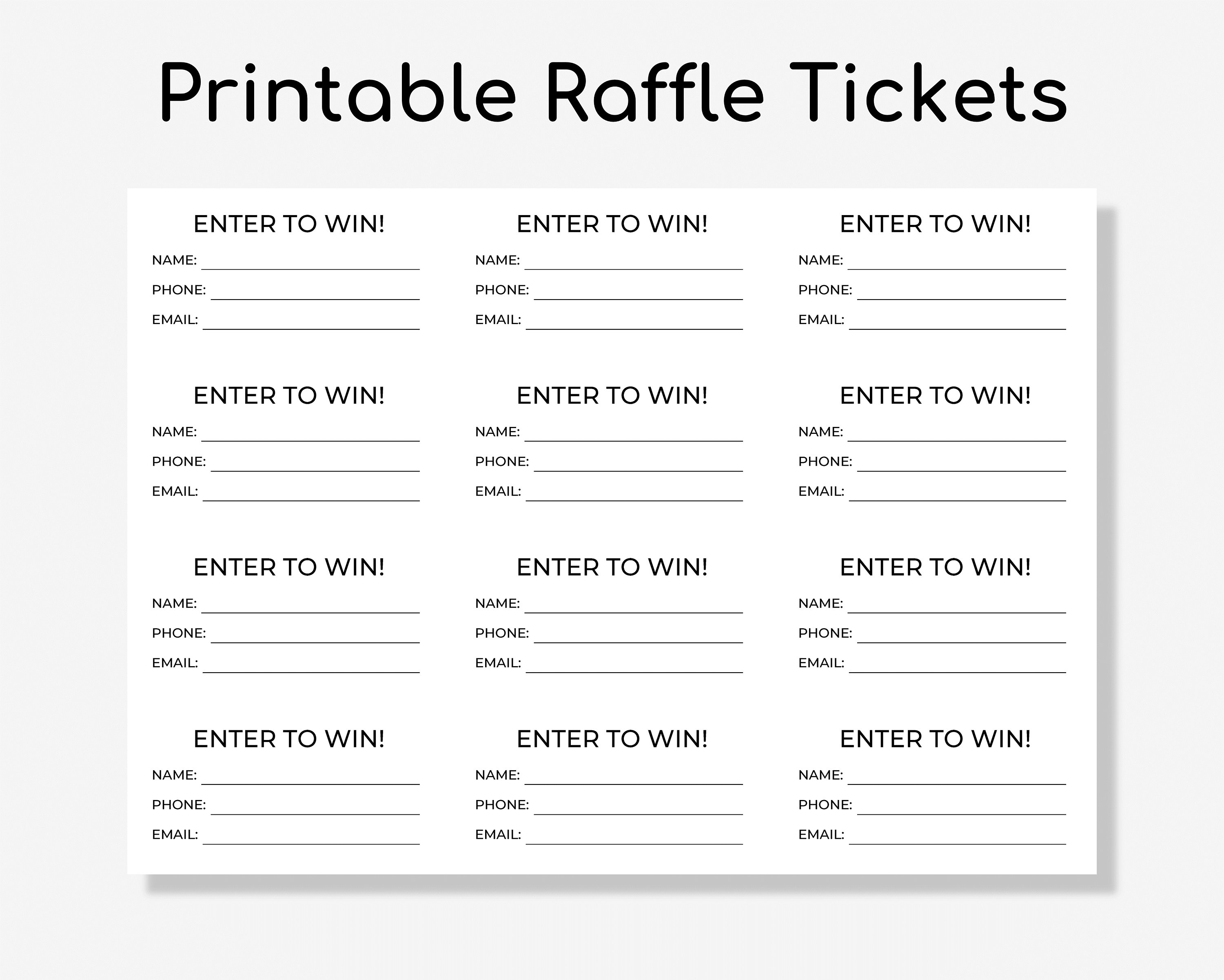 Printable Raffle Ticket Enter to Win Tickets Printable Enter to Win Printable Raffle Ticket Enter to Win Tickets Printable Enter to Win