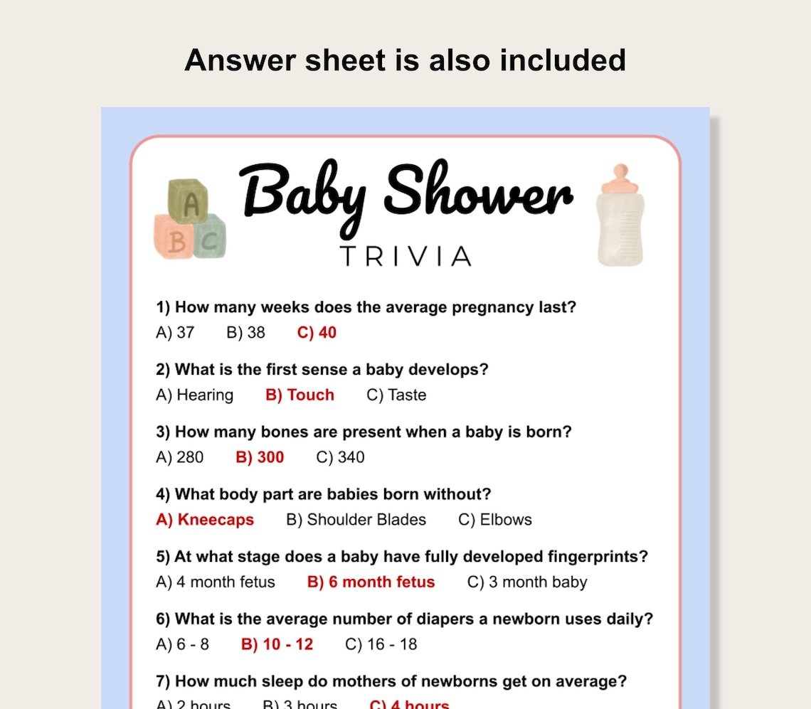 Baby Shower Trivia Game Printable Baby Trivia Game Baby Shower Games