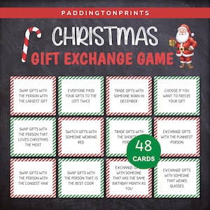 Jeu d'échange de cadeaux de Noël | Échange de cartes-cadeaux White Elephant | Jeu de Noël imprimable | Jeu Fête De Noël | Jeu d'échange de cadeaux